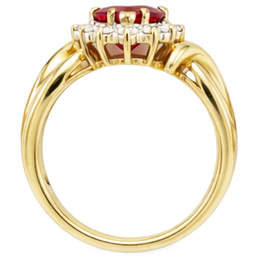 Heart Shaped Red Ruby Natural Earth Mined Diamond ( Not Lab Grown ) Ring 2.15 Carats Yellow Gold 14K