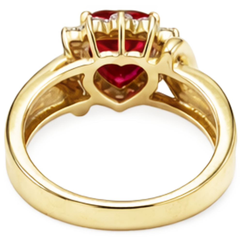 Heart Shaped Red Ruby Natural Earth Mined Diamond ( Not Lab Grown ) Ring 2.15 Carats Yellow Gold 14K