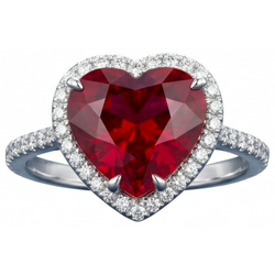 Heart Shaped Ruby And Accents Natural Earth Mined Diamond ( Not Lab Grown )  Ring White Gold 14K 5.35 Ct