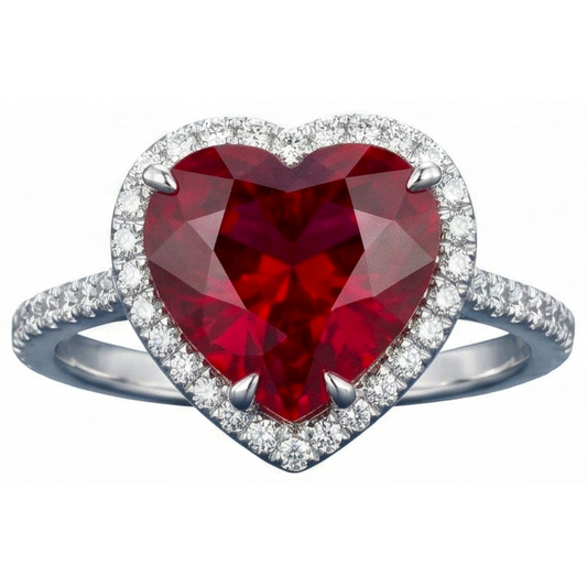Heart Shaped Ruby And Accents Natural Earth Mined Diamond ( Not Lab Grown )  Ring White Gold 14K 5.35 Ct