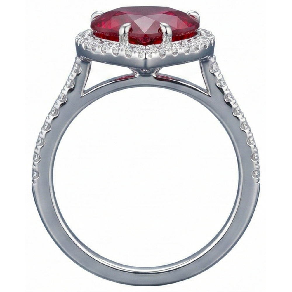 Heart Shaped Ruby And Accents Natural Earth Mined Diamond ( Not Lab Grown )  Ring White Gold 14K 5.35 Ct