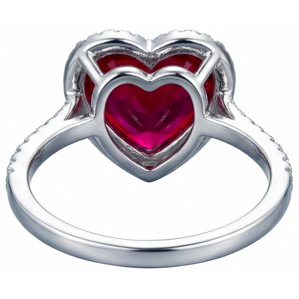 Heart Shaped Ruby And Accents Natural Earth Mined Diamond ( Not Lab Grown )  Ring White Gold 14K 5.35 Ct
