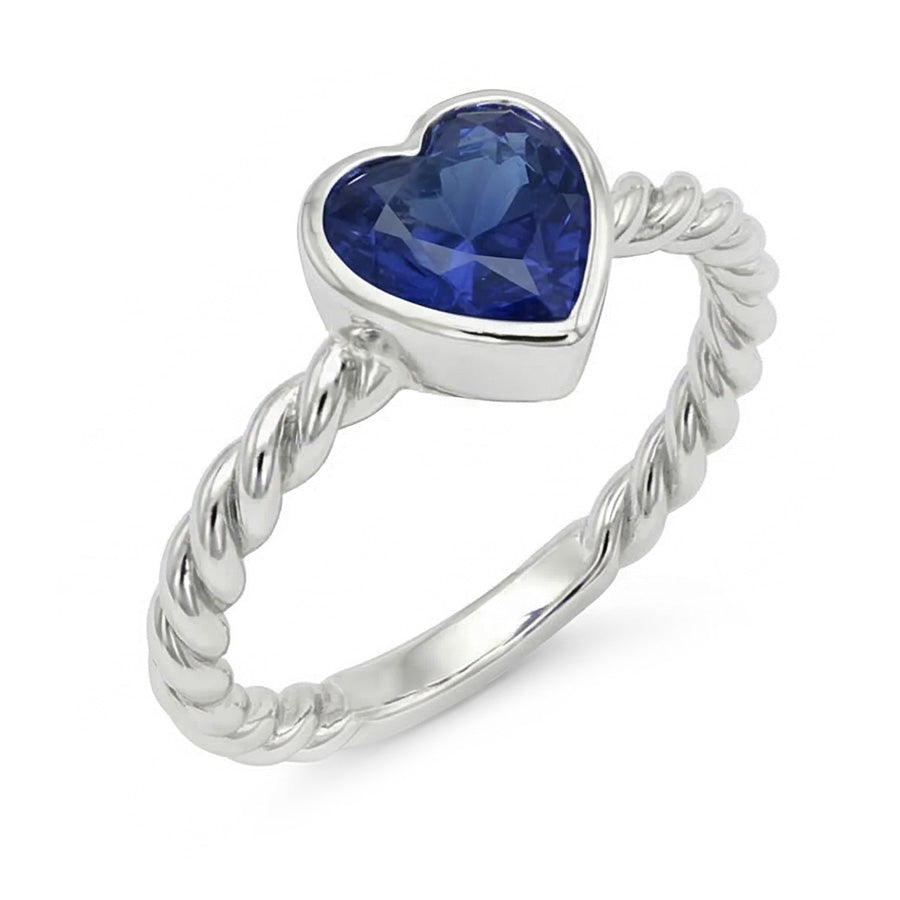 Heart Solitaire Blue Sapphire Ring Bezel Set 1.50 Carats Rope Style
