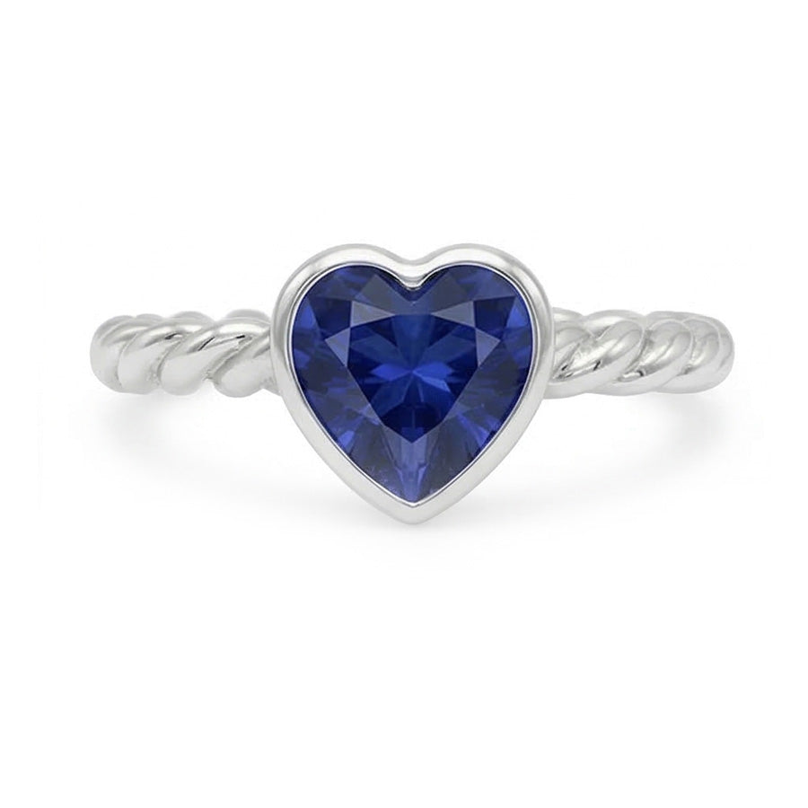 Heart Solitaire Blue Sapphire Ring Bezel Set 1.50 Carats Rope Style