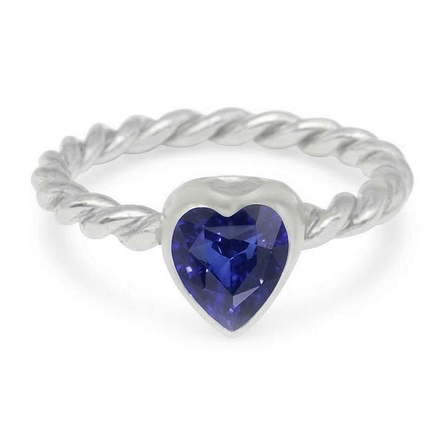 Heart Solitaire Blue Sapphire Ring Bezel Set 1.50 Carats Rope Style