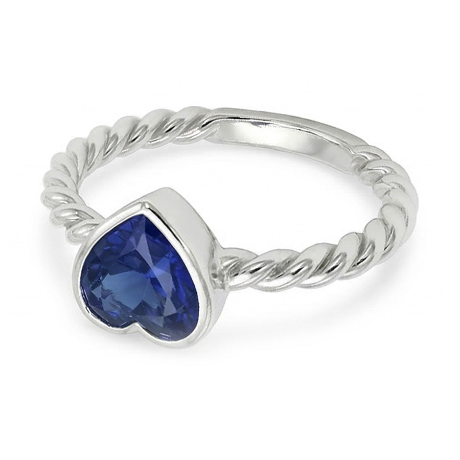 Heart Solitaire Blue Sapphire Ring Bezel Set 1.50 Carats Rope Style