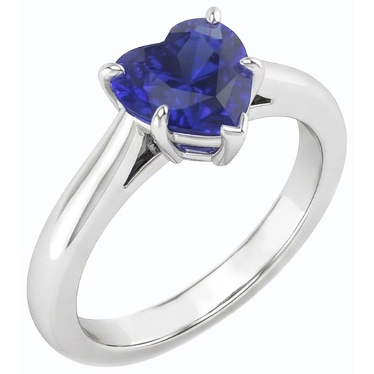 Heart Solitaire Ceylon Sapphire Ring Prong Set 1 Carat