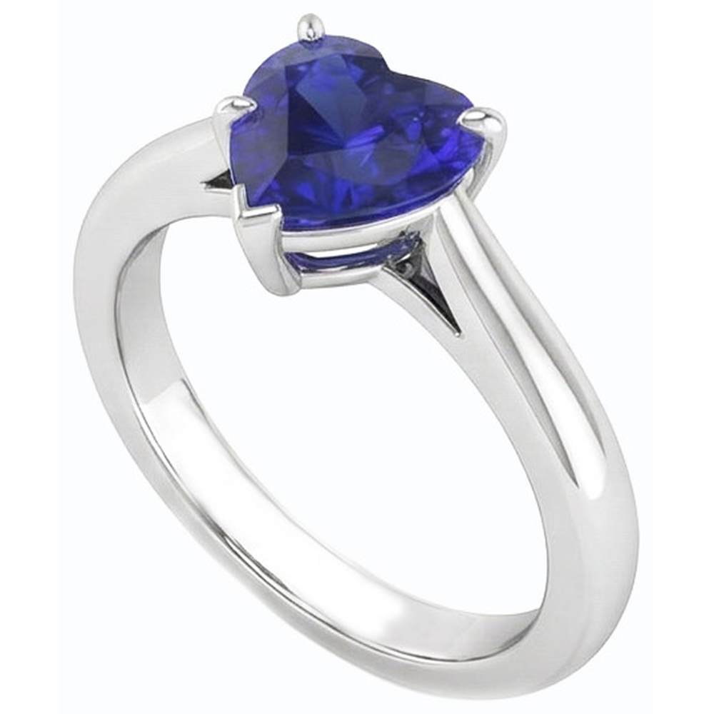 Heart Solitaire Ceylon Sapphire Ring Prong Set 1 Carat