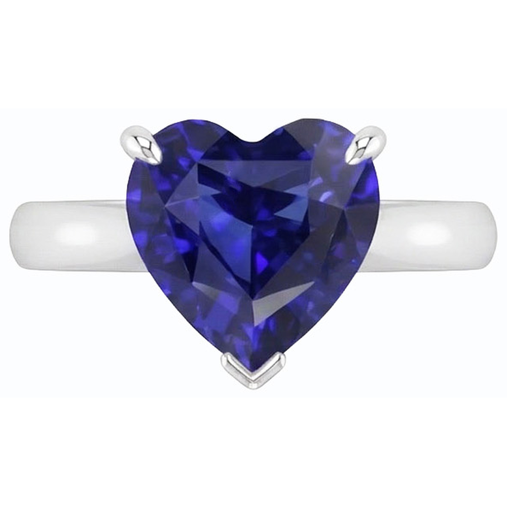 Heart Solitaire Ceylon Sapphire Ring Prong Set 1 Carat