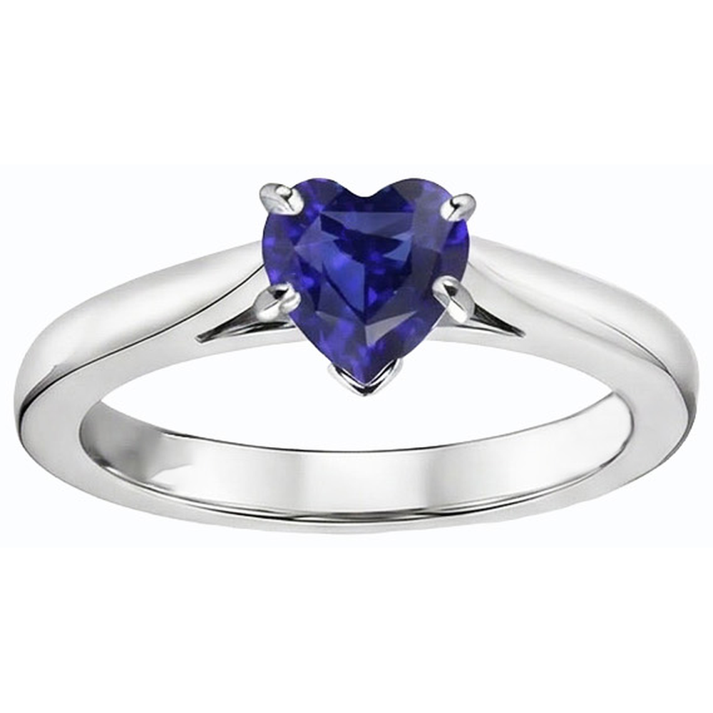 Heart Solitaire Ceylon Sapphire Ring Prong Set 1 Carat