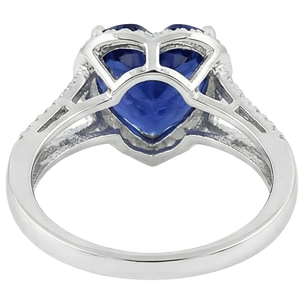 Heart Sri Lanka Sapphire Natural Earth Mined Diamond ( Not Lab Grown ) s White Gold 14K Ring 9.50 Carats