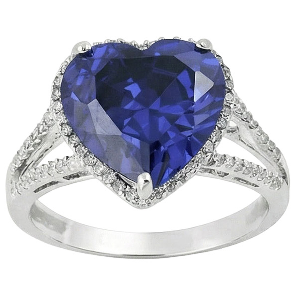 Heart Sri Lanka Sapphire Natural Earth Mined Diamond ( Not Lab Grown ) s White Gold 14K Ring 9.50 Carats