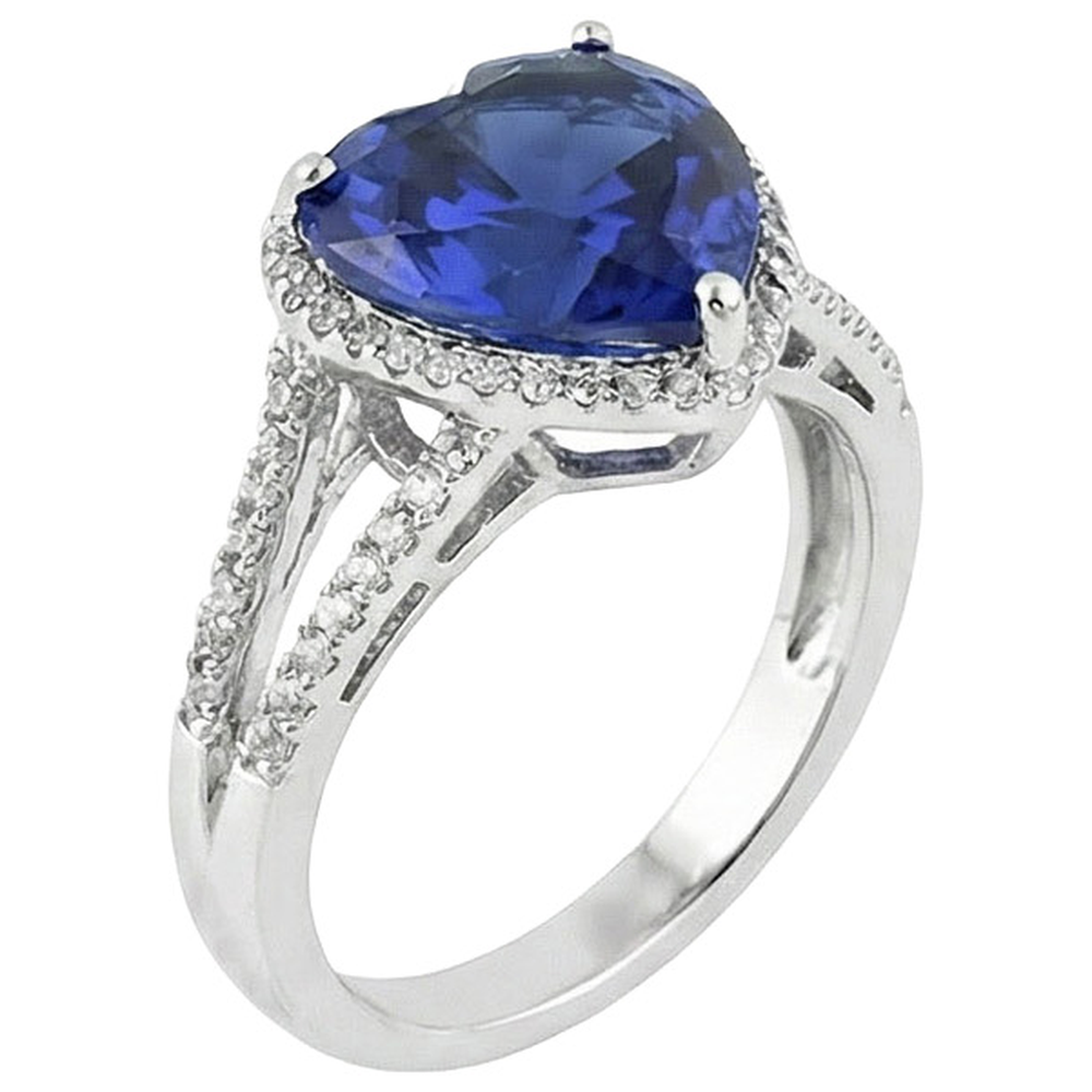 Heart Sri Lanka Sapphire Natural Earth Mined Diamond ( Not Lab Grown ) s White Gold 14K Ring 9.50 Carats