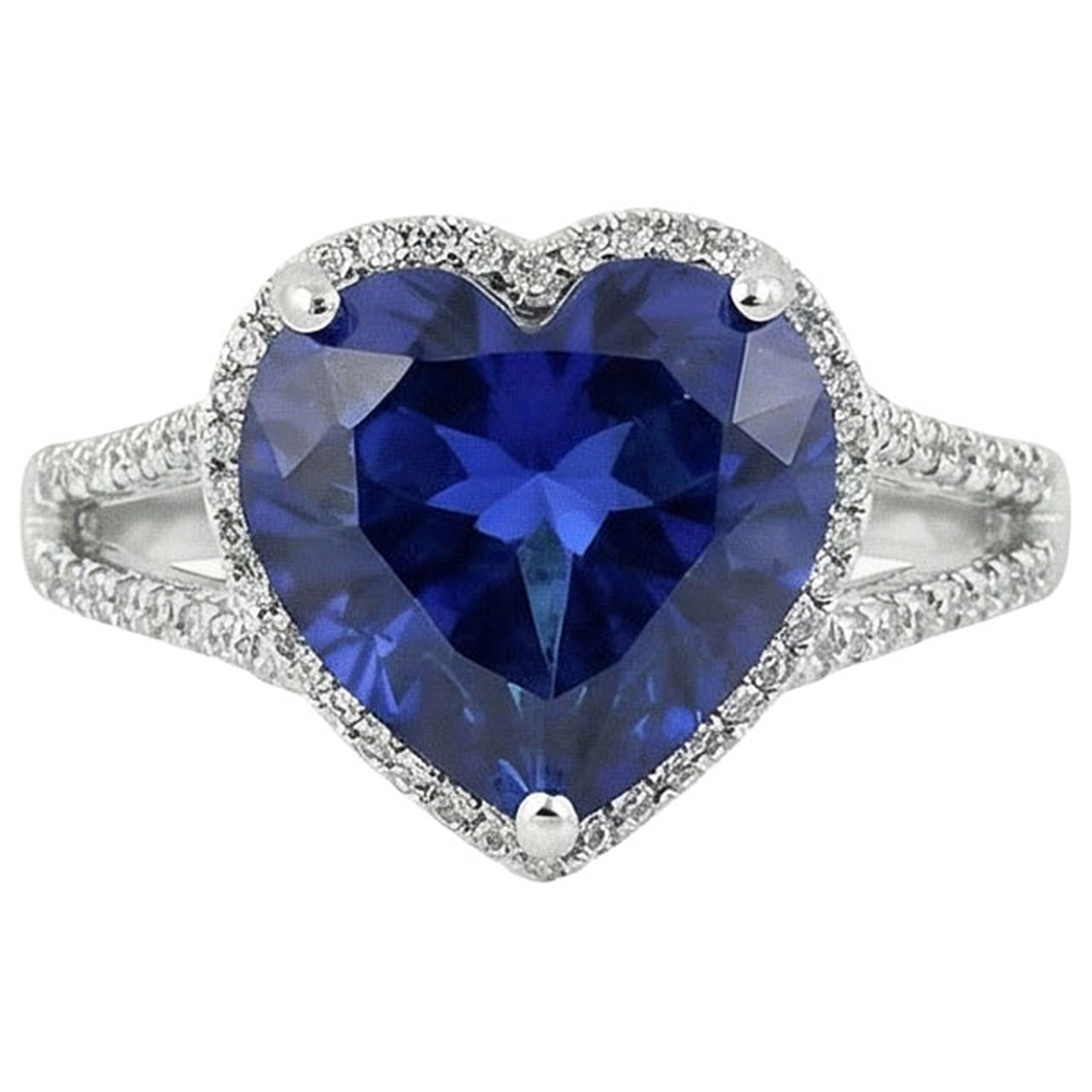 Heart Sri Lanka Sapphire Natural Earth Mined Diamond ( Not Lab Grown ) s White Gold 14K Ring 9.50 Carats