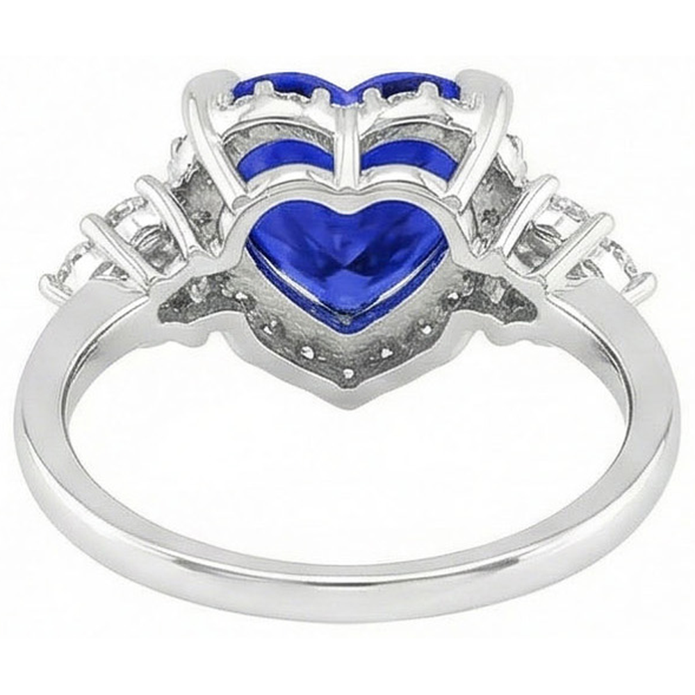Heart Sri Lanka Sapphire Round Natural Earth Mined Diamond ( Not Lab Grown ) s 8.25 Ct. Ring Gold White 14K