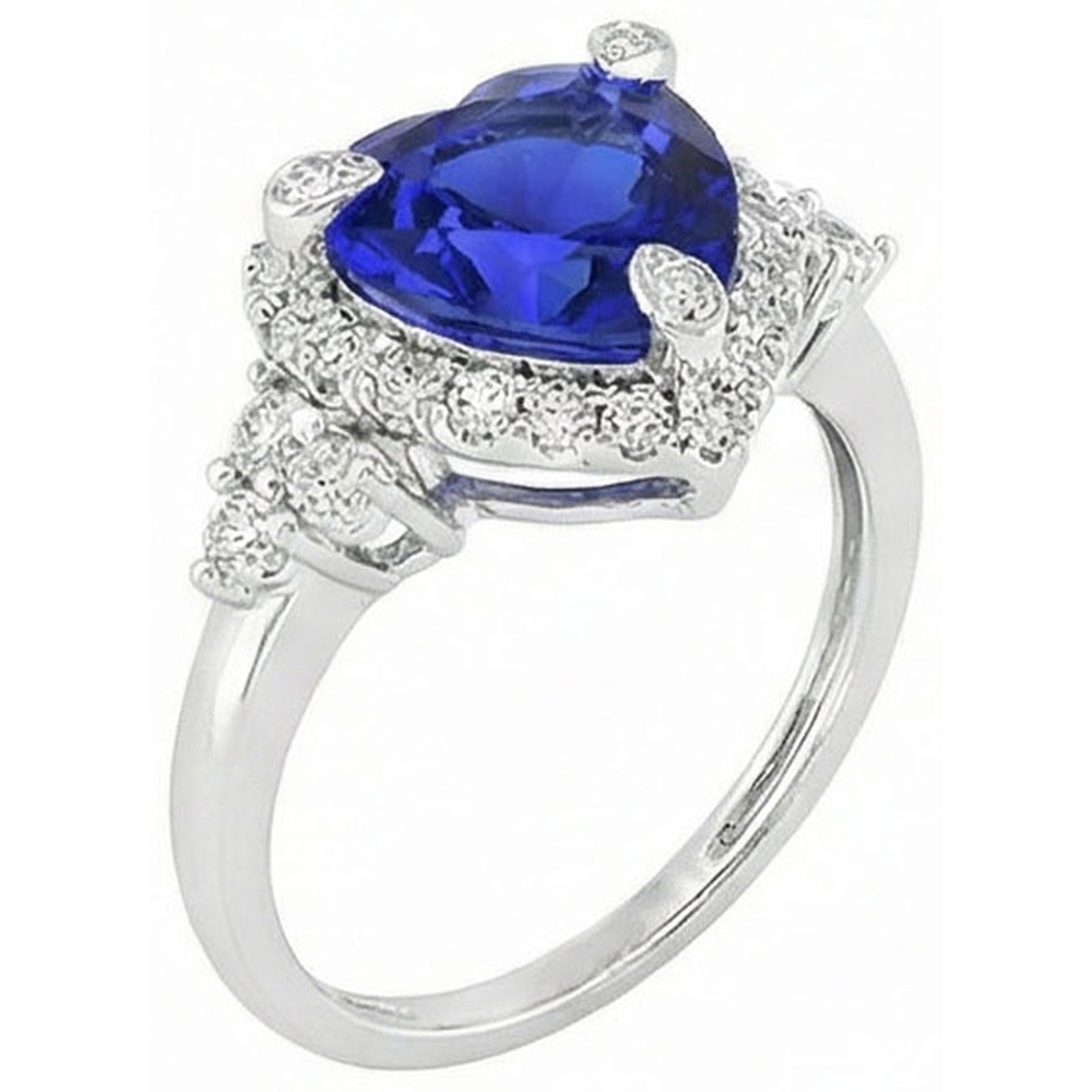 Heart Sri Lanka Sapphire Round Natural Earth Mined Diamond ( Not Lab Grown ) s 8.25 Ct. Ring Gold White 14K