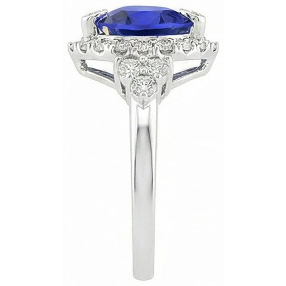 Heart Sri Lanka Sapphire Round Natural Earth Mined Diamond ( Not Lab Grown ) s 8.25 Ct. Ring Gold White 14K