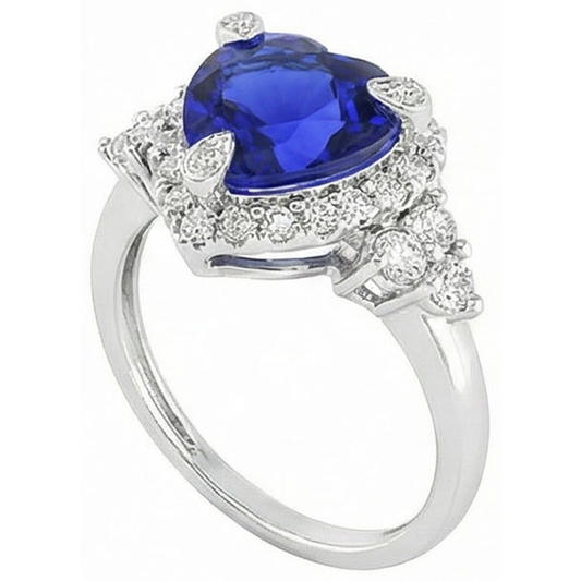 Heart Sri Lanka Color Sapphire Round IGI CERTIFIED Diamonds 8.26 Ct. Ring Gold White 14K