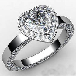 Heart And Round Cut Genuine Diamond Wedding Halo Ring White Gold 14K