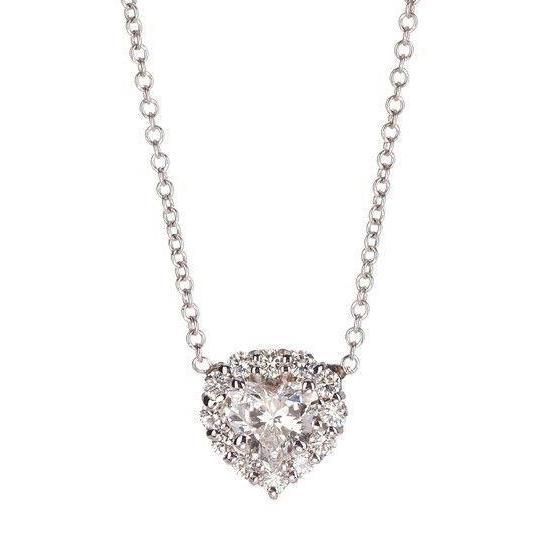 Heart And Round Genuine Diamond Ladies Necklace Solid White Gold Jewelry 5 Ct