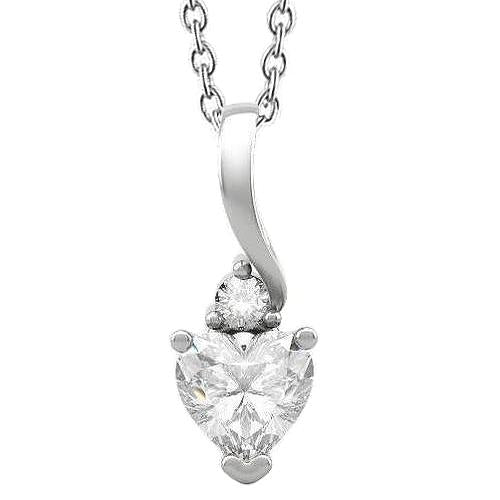 Heart And Round Genuine Diamonds Pendant Necklace 1.75 Ct. White Gold 14K
