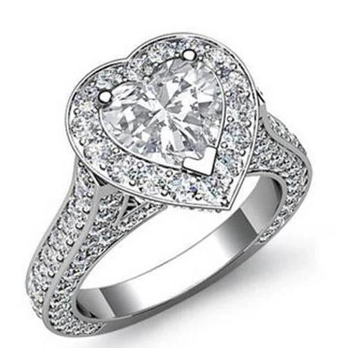 Heart And Round Real Diamond Engagement Ring 6.45 Ct Halo Jewelry