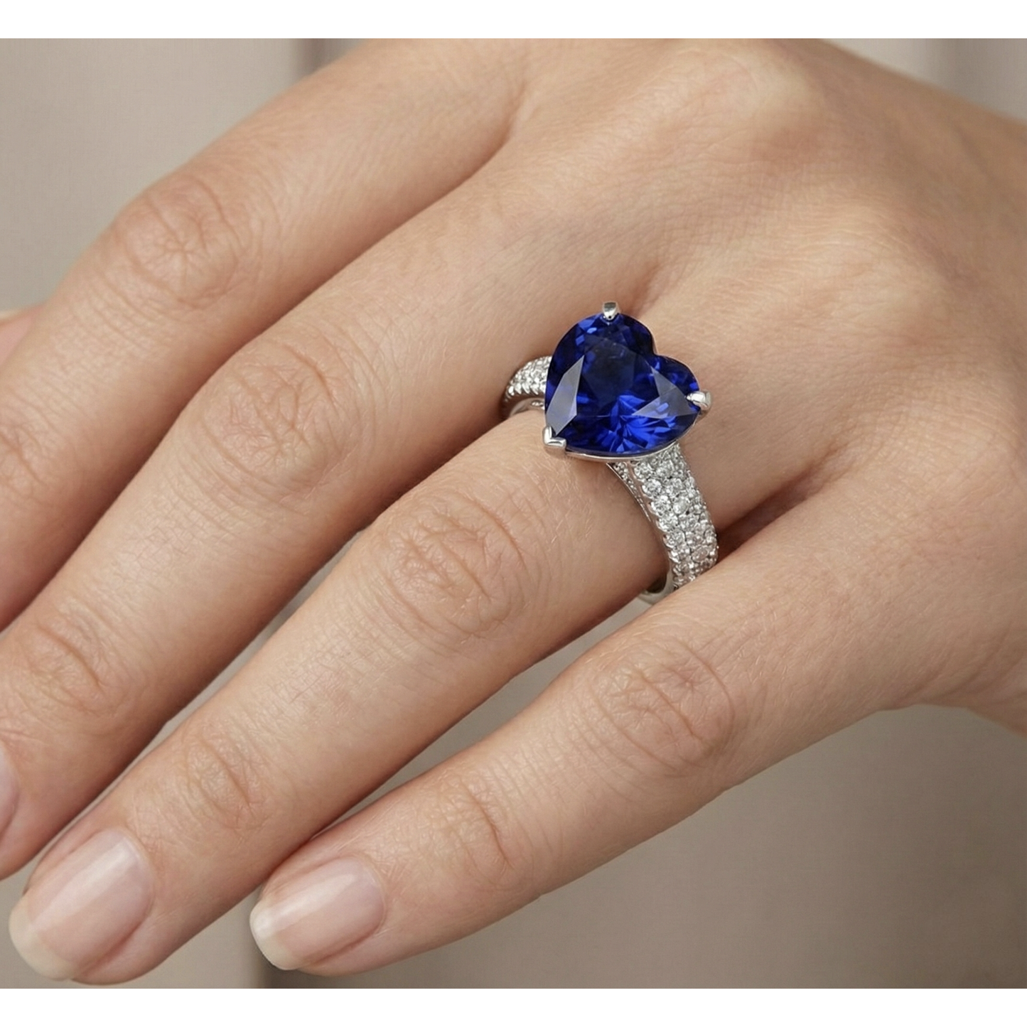 Heart Blue Sapphire Natural Earth Mined Diamond ( Not Lab Grown ) Ring 5 Carats White Gold Jewelry