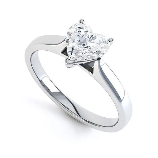 Heart Cut Real Diamond Solitaire Engagement Ring 1.75 Carats White Gold