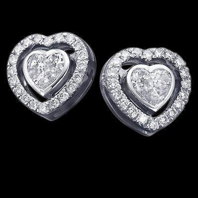 Heart Genuine Diamond Studs 2.40 Cts. Halo Earring Pair White Gold