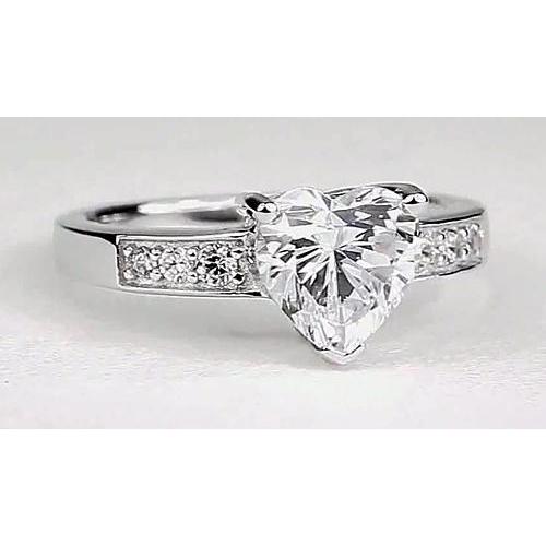 Heart Natural Diamond 2 Carats Accented Engagement Ring White Gold 14K