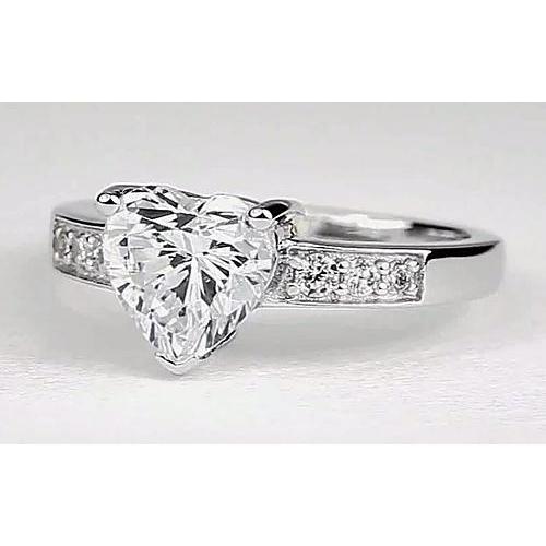 Heart Natural Diamond 2 Carats Accented Engagement Ring White Gold 14K