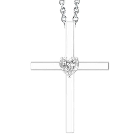 Heart Old Miner Cross Natural Diamond Pendant 1 Carat Slide With Chain