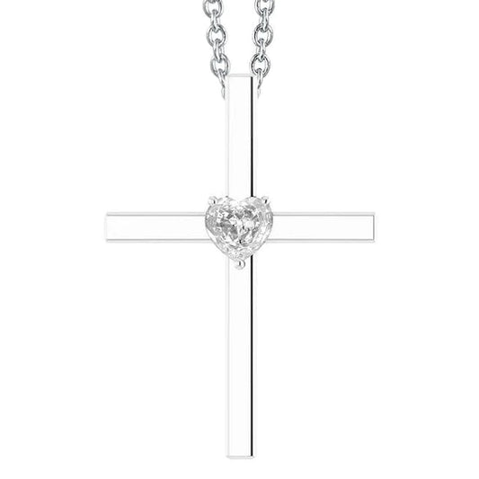 Heart Old Miner Cross Natural Diamond Pendant 1 Carat Slide With Chain