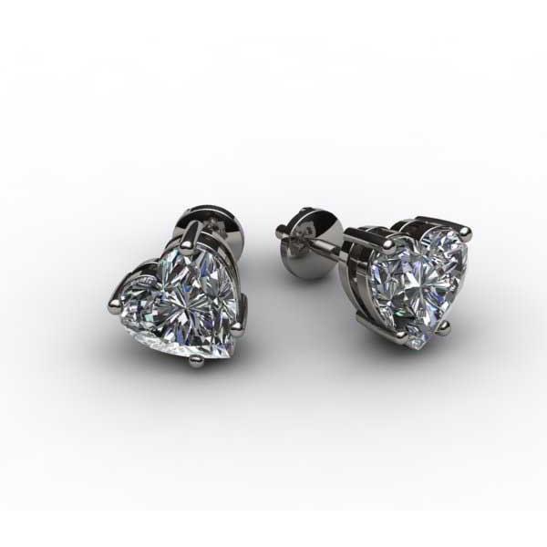 Heart Real Diamonds 2.00 Carats Lady Studs Earrings 14K White Gold