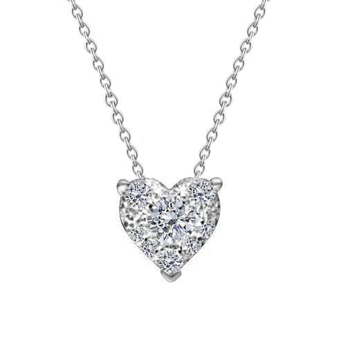 Heart Shape 1.25 Carats Genuine Diamond Pendant Necklace 14K White Gold