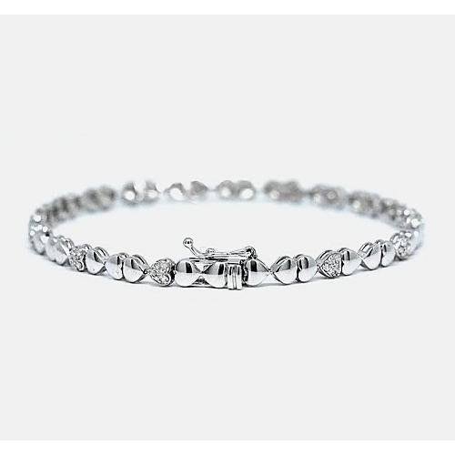 Heart Shape Genuine Diamond Tennis Bracelet 2 Carats FG White Gold 14K