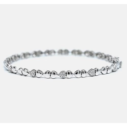 Heart Shape Genuine Diamond Tennis Bracelet 2 Carats FG White Gold 14K