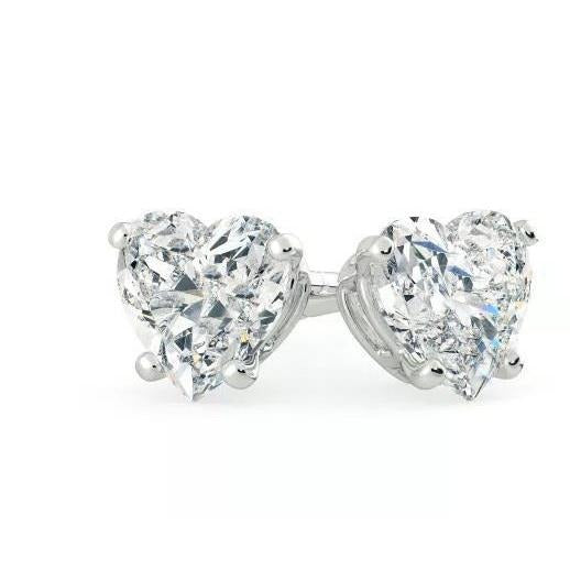 Heart Shape Prong Set 3.02 Ct. Real Diamonds Studs Earrings Gold White