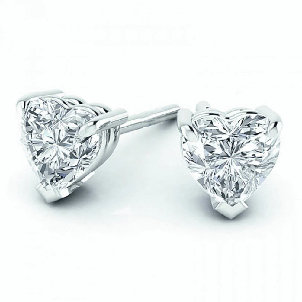 Heart Shape Prong Set Real Diamonds 3.50 Carats Studs Earrings Gold White