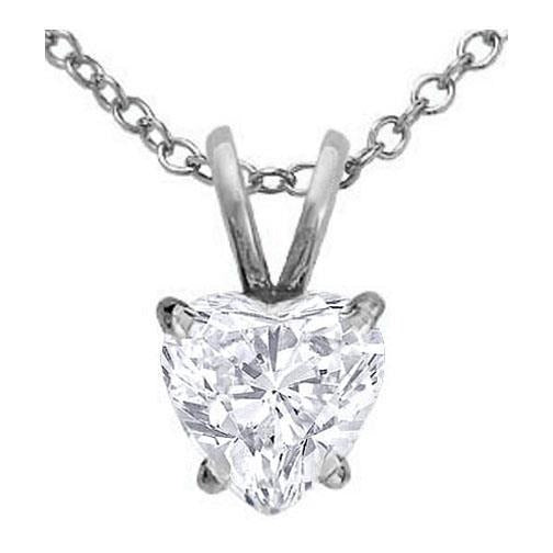 Heart Shape Real Diamond Pendant Necklace 2 Carats White Gold 14K - Pendant-harrychadent.ca