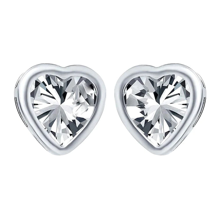 Heart Shape Real Diamond Studs Bezel Ladies Earrings 4 Carats