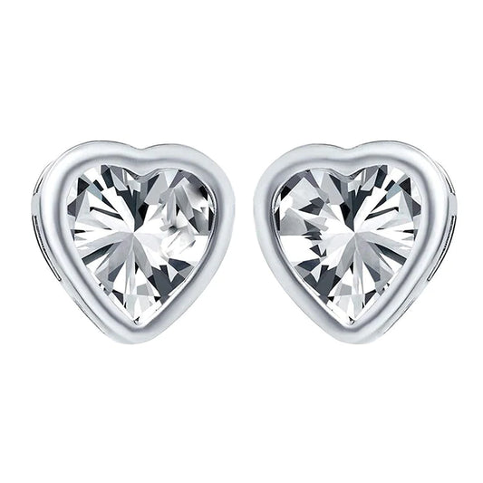 Heart Shape Real Diamond Studs Bezel Ladies Earrings 4 Carats