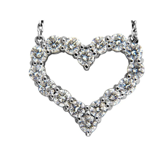 Heart Shape Real Pendant Necklace 2.40 Ct Round Cut Diamonds White Gold 14K