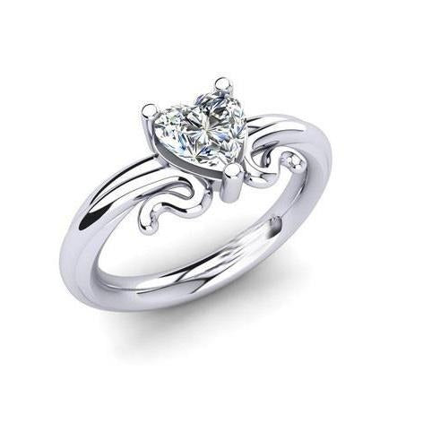 Heart Shape Solitaire 1.50 Ct Real Diamond Wedding Ring White Gold 14K