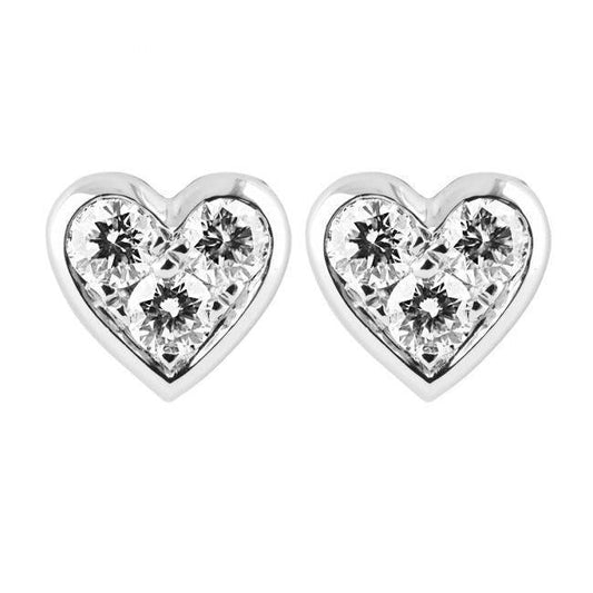 Heart Shape Stud Earrings 2.10 Ct White Gold 14K Round Cut Genuine Diamonds