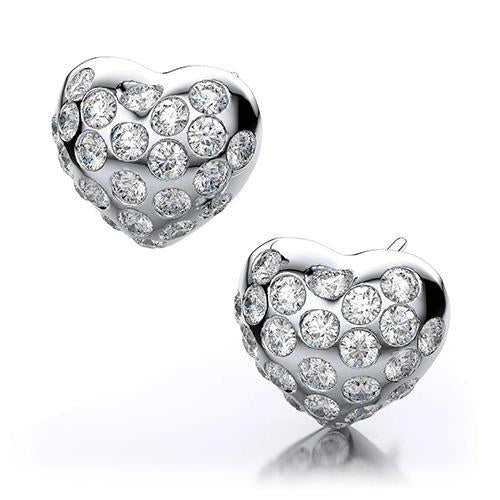 Heart Shape Studs Earrings 3.20 Ct Round Cut Genuine Diamonds White Gold 14K