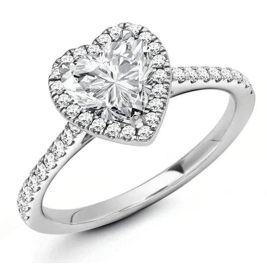 Heart Shaped Real Diamond Halo Wedding Ring