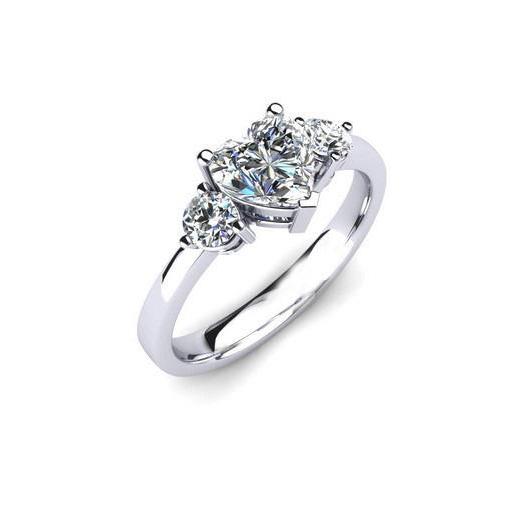 Heart & Round 2.40 Carat Real Diamond Engagement Ring 3 Stone White Gold 14K