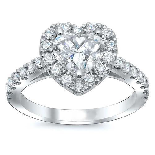 Heart & Round Genuine Diamond 2.90 Carats Halo Ring White Gold 14K