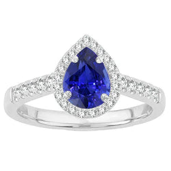Gemstone Ring 14K White Gold – Royal Blue Sapphire Pear Cut 1.50